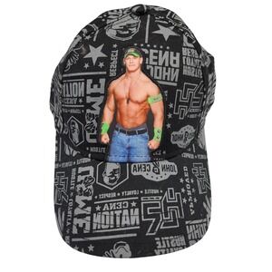 WWE John Cena Kids Baseball Cap Hat Black Grey All Over Print Snapback NWT